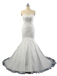 Sweetheart Mermaid Applique Lace-Up Wedding Dress  with a Chapel Train 