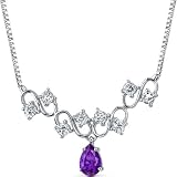 Unique 1.50 carats total weight Pear Shape Amethyst & White CZ Gemstone Necklace in Sterling Silver Rhodium Finish