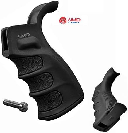AIMID Tactical AR 15 Pistol Grip Upgrade Polymer Textured Finger Grooves Trap Door Storage Thin Profile (Black)
