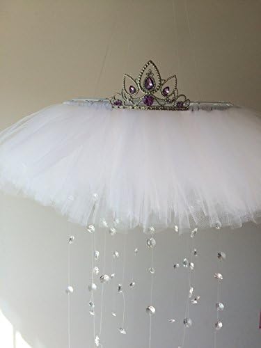 crystal baby mobile, princess mobile, princess decor, tutu mobile, baby mobile, tiara mobile, white baby mobile, purple baby mobile, tutu baby mobile