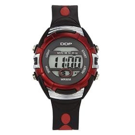 DDP - 4012301 - Montre Enfant Plastique - Quartz Digitale - Bracelet Plastique Noir et Rouge