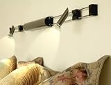 Dual BLACK Adjustable Cordless Reading Lamps -for the bedroom wall or office. Read in bed without disturbing others. Uses (4) 