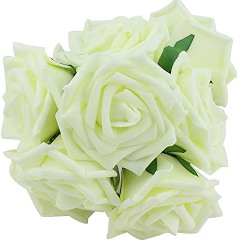 Mingshengyao Rose Flowers for Wedding Bridesmaid Bridal Bouquet Color Cream Pack Of 10pcs