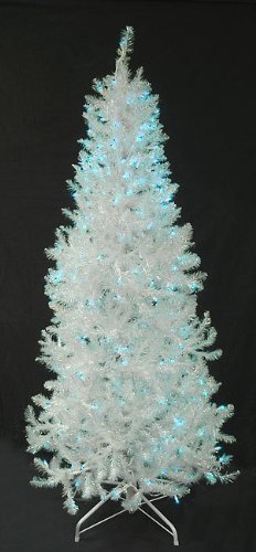6' Slim Pre-Lit Shimmering White Iridescent Christmas Tree - Blue Lights 6' Slim Pre-Lit Shimmering White Iridescent Christmas Tree - Blue Lights