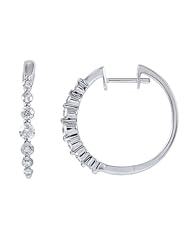 14K White Gold 0.5ct Single Row Multi-Sized Prong White Diamond Huggie Earrings