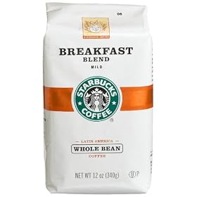 Starbucks Breakfast Blend Whole Bean Coffee, 6 12-Ounce FlavorLock Bags (72 ounces total)
