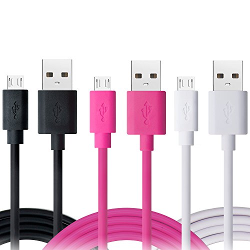 OKRAY 3221374 6.6-ft PVC Micro USB 2.0 Charging Sync Data Cable Cord, 3-Pack -  Black / White / Hot Pink
