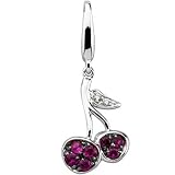 14K White Gold Pink Sapphire and Diamond Cherries Charm/Pendant