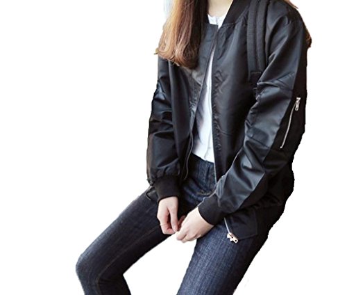 (フンテン)FengTengレディース カジュアル 秋冬 ベーシック ジップアップ ブルゾンジャンパー ブラック ジャケット アウター ロング丈袖コート　トップス スタジャン
