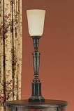 Murray Feiss One-Light Chandelier Library Table Torchiere, Rubbed Wood with Speckled Champagne Scavo Cased Glass Shade # 9477RW
