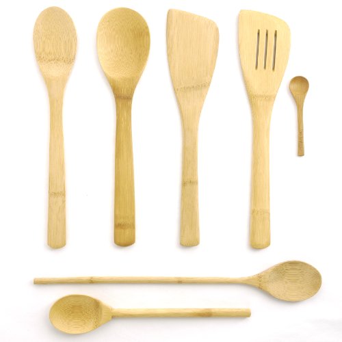7 Piece Bamboo Cooking Utensil Set 4 Spoons, 2 Turners and a Mini Spoon