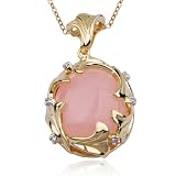 18k Yellow Gold Overlay Sterling Silver Rose Quartz Diamond Accent Pendant, 18