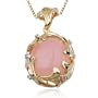 18k Yellow Gold Plated Sterling Silver Rose Quartz Diamond Accent Pendant, 18"