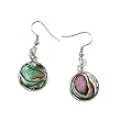 Silvertone Round Abalone Dangle Earrings Fashion Jewelry