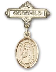 14K Gold Baby Badge with St. Philip the Apostle Charm and Godchild Badge Pin