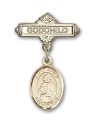 Gold Filled Baby Badge with St. Philip the Apostle Charm and Godchild Badge Pin