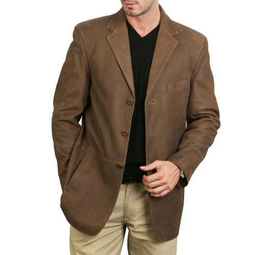 BGSD Men's Vintage Three-Button Cowhide Leather Blazer - Yankee Dodger Medium