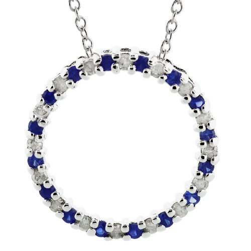 FOJO's Diamond in Sterling Silver Blue Sapphire Circle Pendant (1/4 ct. tw.)