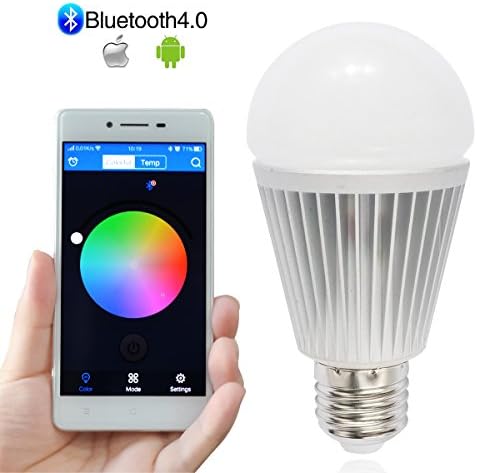 ZHUY Smartphone Bluetooth Controlled A19 7 Watt LED Bulb Light, 16 Million Color Changeable, Compatible with iPhone, iPad, Android Phone and Tablet