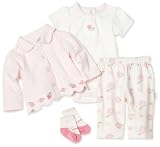 Vitamins Baby Girls Newborn Scalloped Edged 3 Piece Creeper Pant Set with Socks