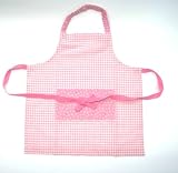 子供エプロン　キッズエプロン　ピンクチェック小花柄　エプロン三角巾セット (Mサイズ・120cm〜135cm) 実習