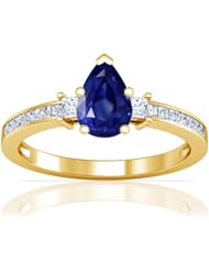 14K Yellow Gold Pear Cut Blue Sapphire Ring With Sidestones