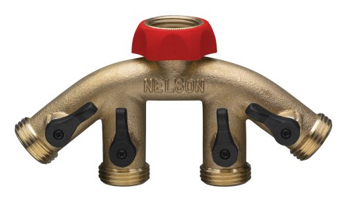 Nelson Brass Four-Outlet Industrial Hose Adapter with Mounting Hardware 50546