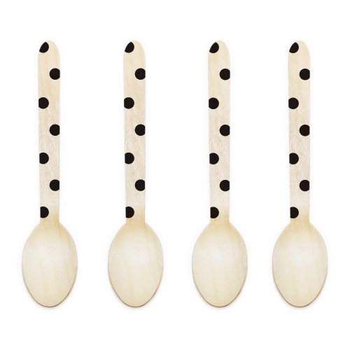 Dress My Cupcake 6.5-Inch Natural Wood Dessert Table Spoons, Black Polka Dots, 500-Pack