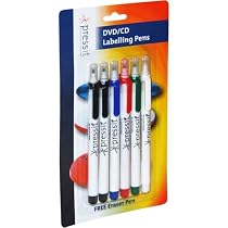 Pressit Dvd & Cd Marker Pens 5 Pack With Free Eraser Pen - PLLP5c