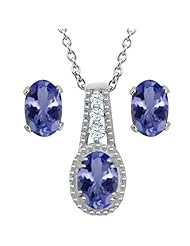 1.73 Ct Oval Blue Tanzanite 14K White Gold Pendant Earrings Set