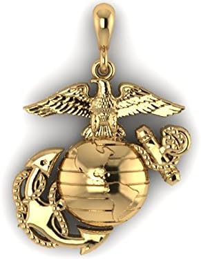 14K Yellow Gold 1 Inch Marine Corps Eagle Globe and Anchor Pendant