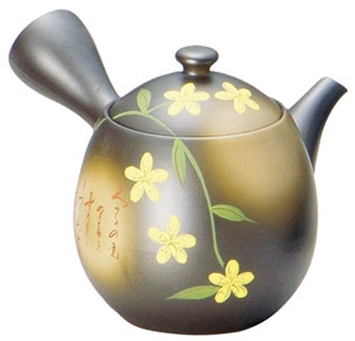常滑焼 富仙黒 玉子黄花細字 さわやか急須 F546