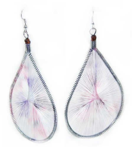 Fun Large 4.25″ Colorful String Tear-Drop Dangle Earrings with Spring Accent