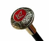 Red Masonic Emblem on Luxury Walking Stick by Bridges, 37 Length