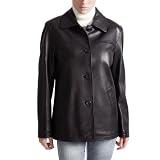 BGSD Women's New Zealand Lambskin Leather Car Coat - Black M