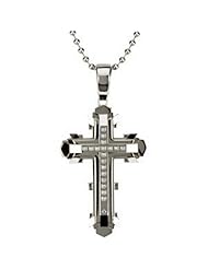 Mens Large Stainless Steel Diamond Cross Necklace (.09 Cttw, IJ, I2-I3), 30" by Black & Blue Jewelry Co NYC