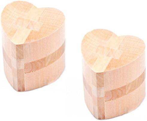 3D Wooden Heart Lock Cube Brain Teaser Puzzle Toy, 2 Pack