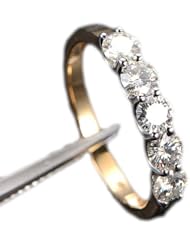 Solid 14K Two Tone Gold Round Cut 3.5mm Moissanite Wedding Anniversary Ring 5 stones