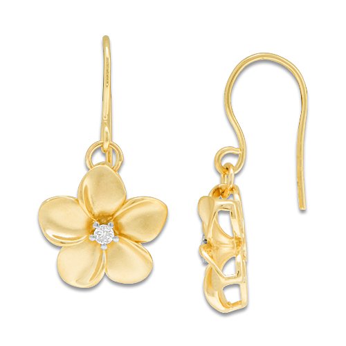 Plumeria Earrings with Diamonds in 14K Yellow Gold - 13mm