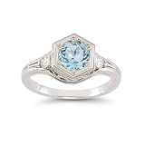 Roman Art Deco Blue and White Topaz Ring in .925 Sterling Silver