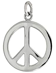Sterling Silver Small Peace Sign Pendant, w/ 18" Thin Box Chain, 3/4 inch (21 mm) tall