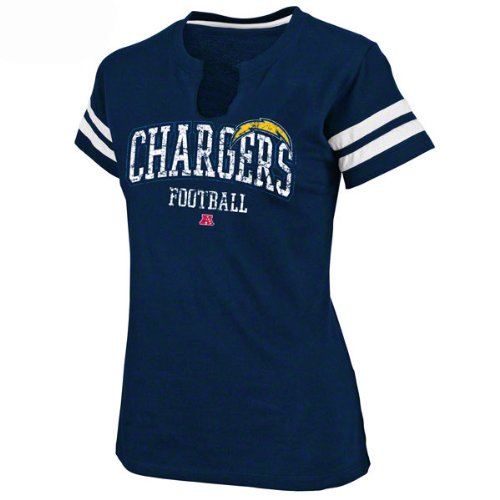 NFL Women's San Diego Chargers Go For Two Short Sleeve Split Crew Neck Tee (Athletic Navy/White, Medium)