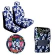 11 Piece Hawaiian Auto Interior Gift Set - Blue Hawaii Hibiscus Floral print : 2 Low Back Seat Cover, 2 Headrest Cover, Steering Wheel Cover, 2 Shoulder Harness Pressure Relief Cover, 2 Front Floor Mat and 2 Rear Floor Mat - Blue