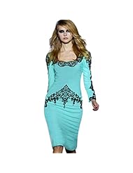 Sexy Floral Print Round Neck Bodycon Dress/Party Dress/Tunic/Midi Dress 