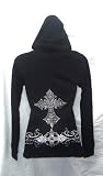 Royal Gothic Antique Silver Cross Rhinestone Hoodie