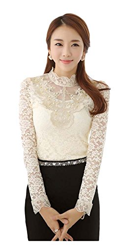 (チェリーレッド) CherryRed レディース トップス ブラウス シャツ カジュアル フォーマル レース 長袖 結婚式 パーティー 二次会 無地 エレガント シフォン スリム フィット 薄手 S/M/L/XL/XXL/XXXL ベージュ