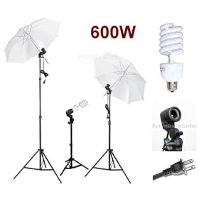 Ardinbir Studio 600W Photo White Translucent Umbrella kit with Continuous Light, Socket and Stand