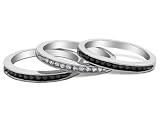 White and Black Diamond Stackable Three Ring Set 1/3 Carat (ctw) in Sterling Silver