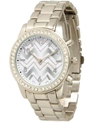 Womens Geneva Rhinestone-accented Boyfriend Chevron Style Watch - Silver