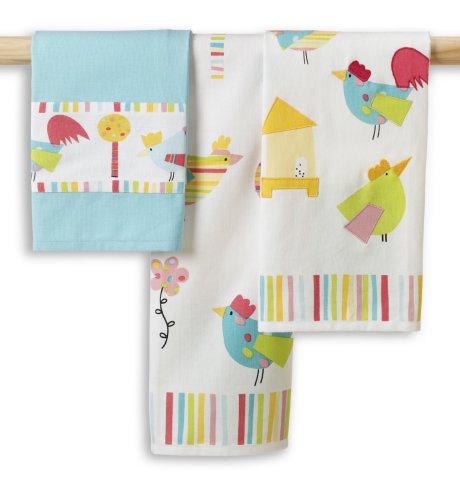 3 Pure Cotton Chicken Print Tea Towels
